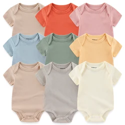 Ensemble 5 pièces en coton pour nouveau-né garçon et fille, vêtement unisexe à manches courtes, couleur unie, idéal pour l'été