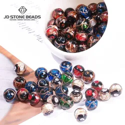 10 Pcs/lot Gold Drawing Lampwork Glaze Glass Bead Multi-Color 8 10 12 14mm Vintage Bead For Jewelry Making Diy Bracelet Necklace