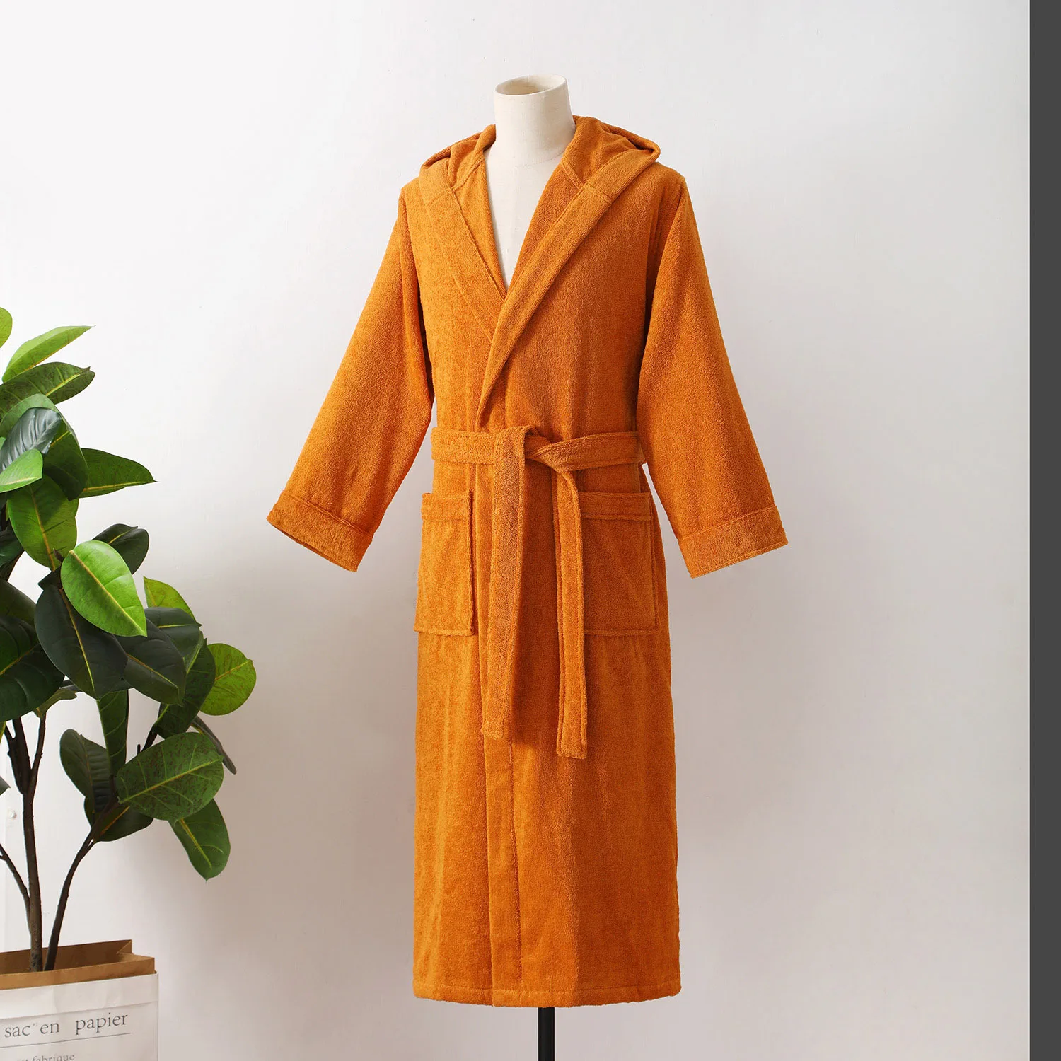 Men's Cotton Hooded Bathrobe, Thick Warm Towel, Fleece Nightwear, Men's Robe, Couples Kimono Robe, Long Nightgown, Hotel and Spa