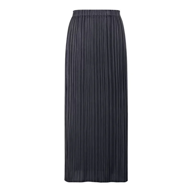 Sanzhai-Pleated Skirt for Work, Monochrome Split Skirt, Straight Sheath, Spring and Summer, Sweet Skirt for Salty