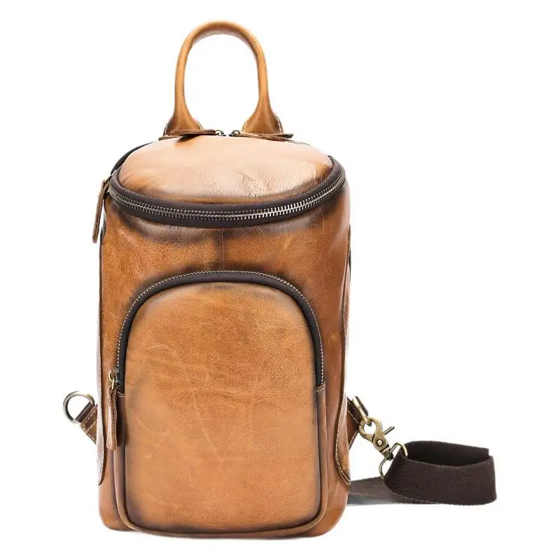 

Мужская нагрудная сумка из натуральной кожи, высококачественная сумка через плечо в стиле ретро, большая вместительная сумка на плечо из воловьей кожи с верхним слоем