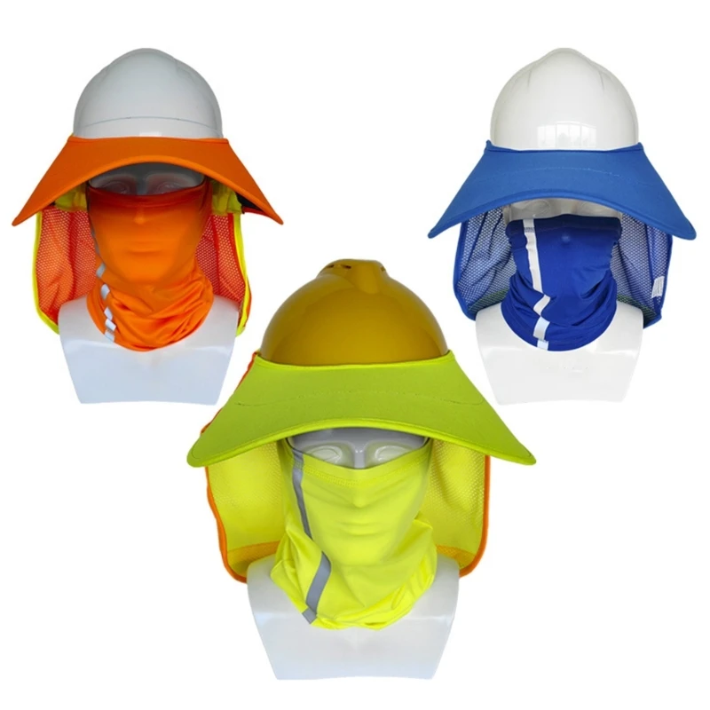 Safety Helmets Sunshade with Neck Shield Wide Brim Neck Protect SunShade for Hardhat Foldable High Visibility Mesh Visor