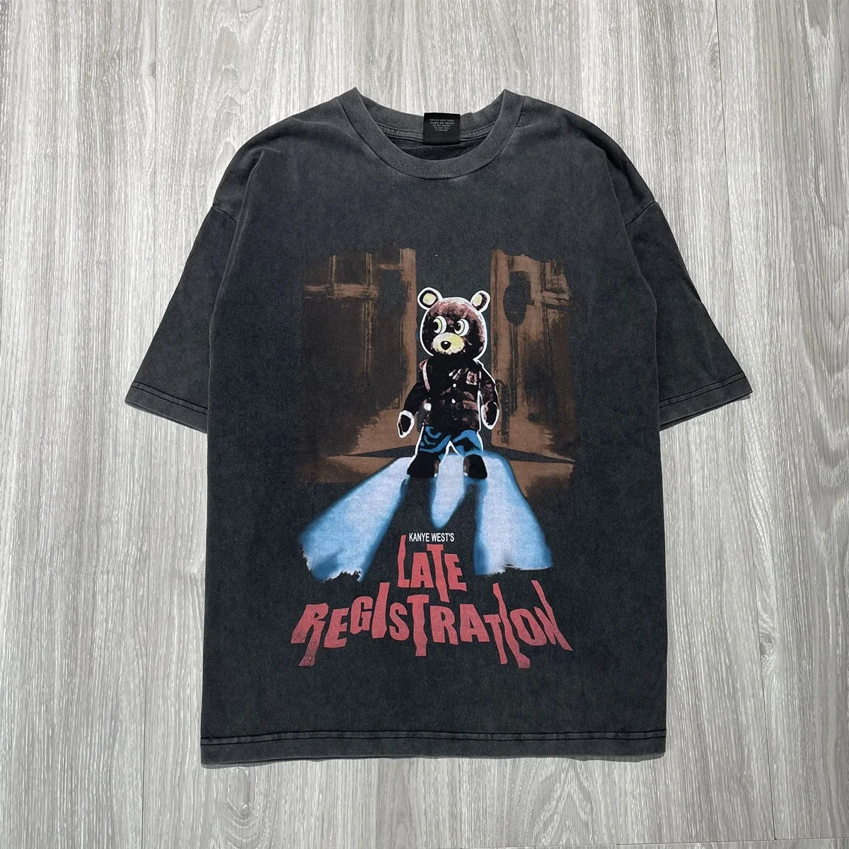 

Yao888 Kanye West Muppet Bear Cartoon Graphics Print Short Sleeve Vintage Oversize HipHop Streetwear Cotton T Shirt For Men