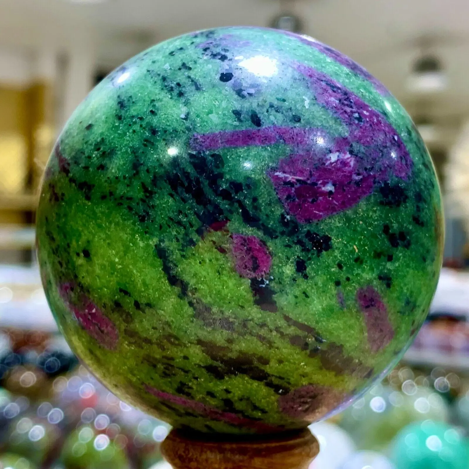 Natural Ruby In Zoisite Gemstone Crystal Sphere Ball Healing