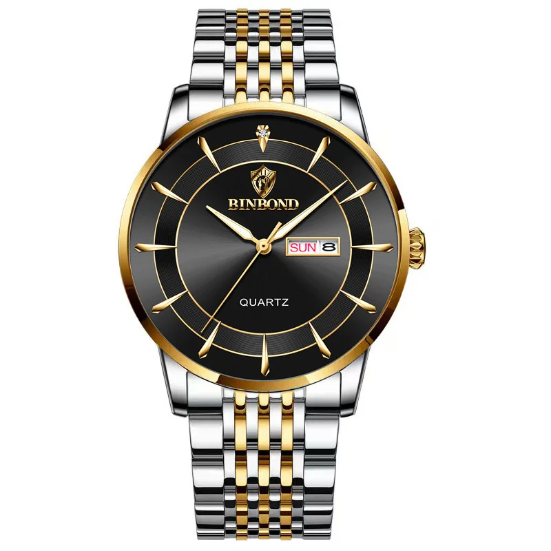 BINBOND Waterproof Luminous Quartz Watches For Men Luxury Precise Auto Date Week Display Men's Watch Durable Business Reloj+Box