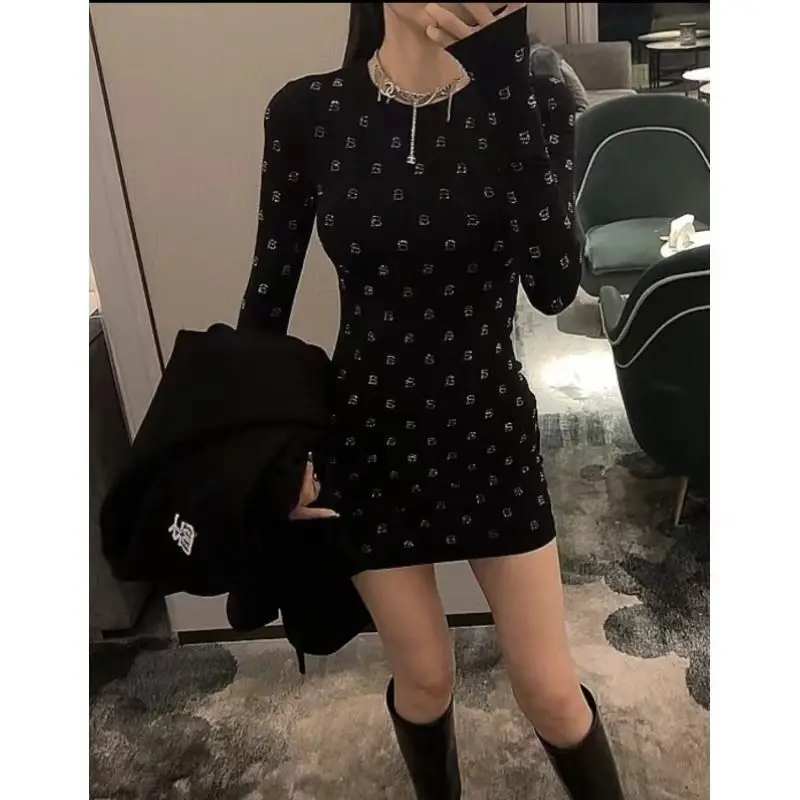 Letter Long Sleeved Dress Spicy Girl Looks Slim Inner Layer With Bottom  Dress