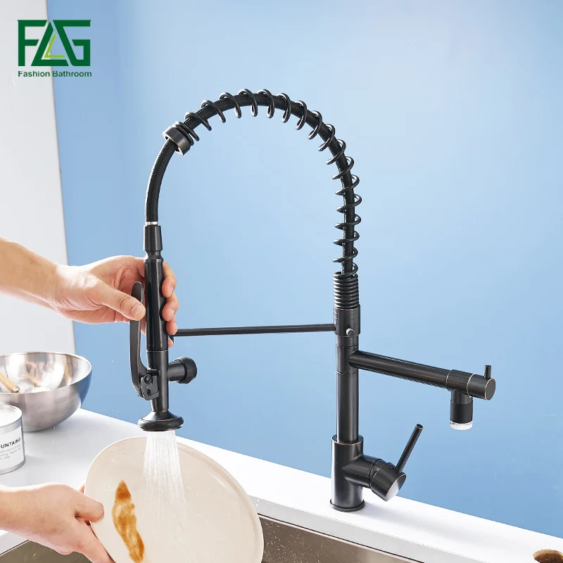 FLG:ORL512 오일 러브드 브론즈 메탈 1홀 360도 회전 스파우트 주방 믹서 탭 3색 LED 조명 포함