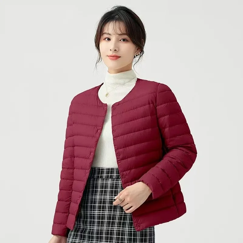 2025 New Matt Fabric Short Puffer Jackets Ultra Light Warm Slim Fit Solid Down Cotton Coat Winter Casual Collarless Down Parkas