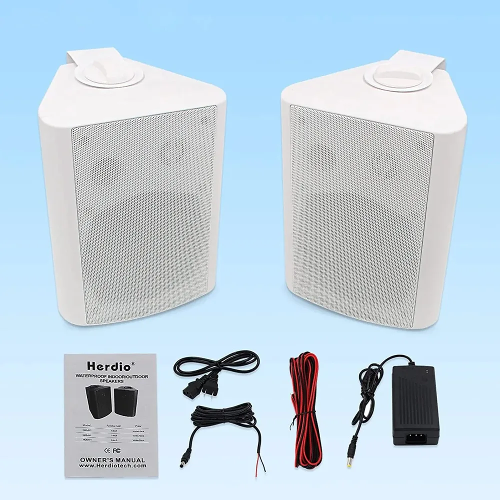 Herdio 2PCS 5.25\'\' 300W Indoor Outdoor Bluetooth Speakers Waterproof Wired Wall Mount Active Speakers For Patio Garage Deck Home