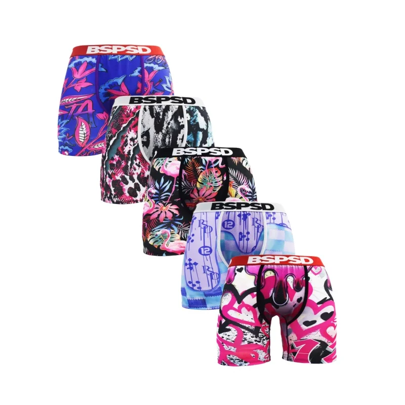 

5Pcs Underwear Men Sexy Printed Boxer Breathable Mens Boxershorts Trunks Plus Size S-2XL Man Swimming Underpants Men's Panties