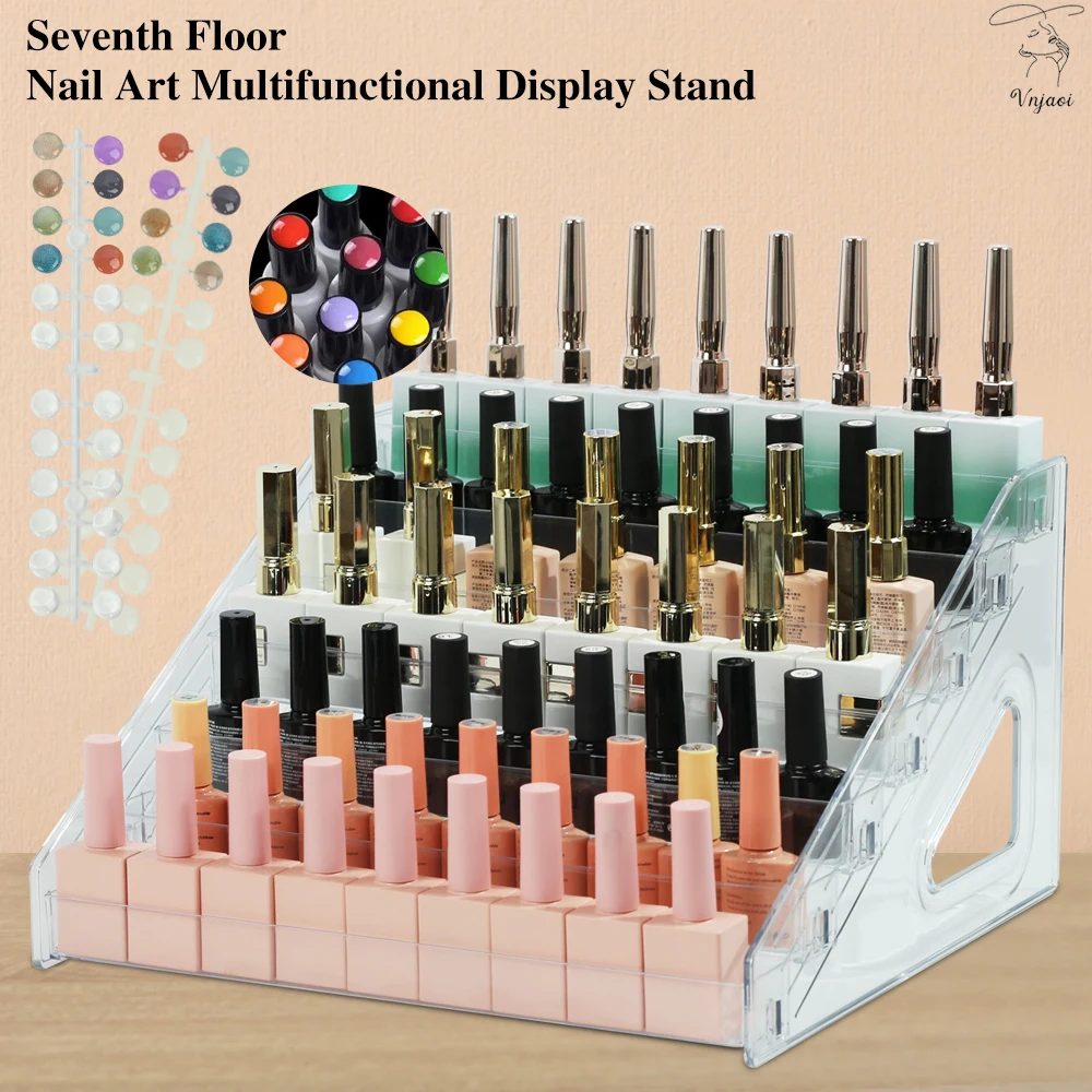 

7 Layers Acrylic Nail Polish Display Rack Cosmetic Organizer Multi-layer Simple Mounting Rack Stand Holder With Nail Color Card