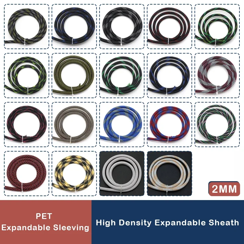 

1-50M 2mm Insulated PET Braid Sleeve Sleeving Expandable High Density Cable Sheath Wrap Protector Braid For Wires