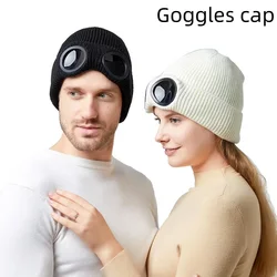 New knitted goggles hat Windproof warm woolen hats for men and women in autumn and winter