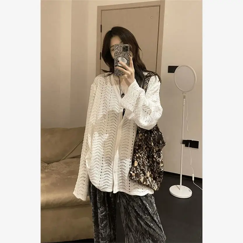 

Женский вязаный свитер с вырезами, весна-осень, универсальный дизайн, уникальный открытый кардиган, верхняя одежда Ci Walk, подходит