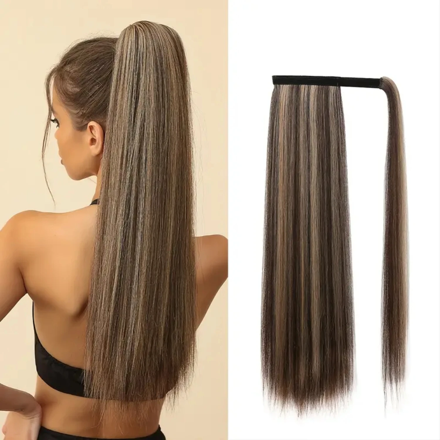 

Flawless and Long High-Quality Straight Synthetic Ponytail Extension Clip Wrap - Authentic Heat Resistant Hair for Daily Party C