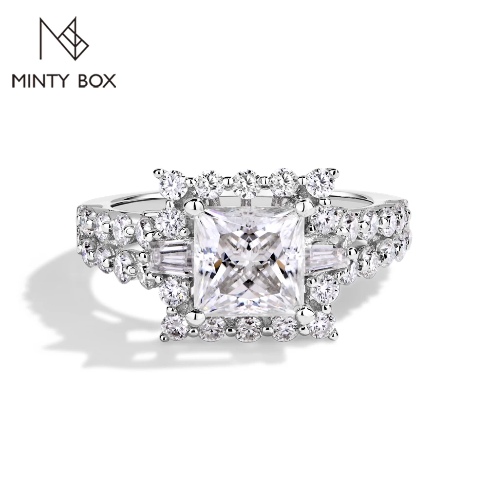 MINTYBOX 2.0ct Square D VVS1 Moissanite 7*7mm Lab Diamond Rings S925 Sterlng Silver per le donne fidanzamento GRA Fine Jewelry Gift