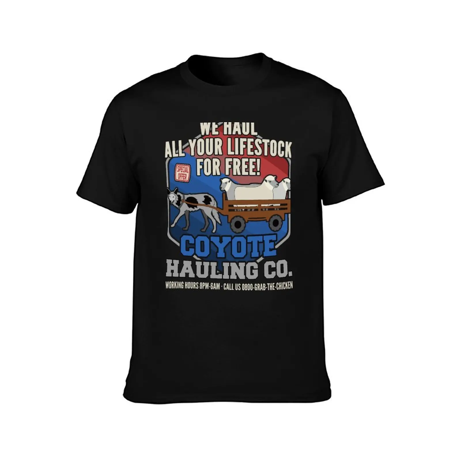 Coyote Hauling Lifestock Sheep Farmer #1472 T-Shirt, Summer Casual Cotton Tee, Oversized Streetwear Tops, Vintage Graphic Print