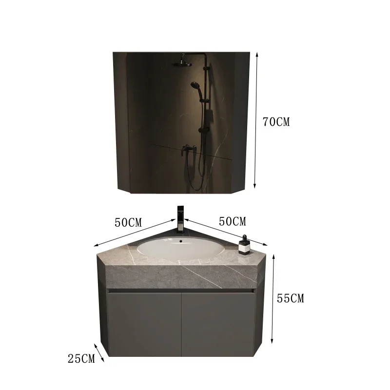 For Stone Plate Triangle Bathroom Cabinet Small Apartment-Shaped Corner Right Angle Solid Wood Ceramic Basin Bathroom Wash Basin