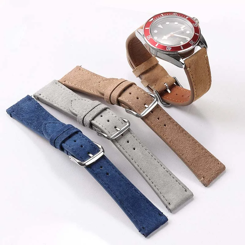 

Suede Leather Watch Strap Band Cowhide Watchbands for Samsung Galaxy Watch for Huawei GT4 for DW Classic Men Women Quick Release