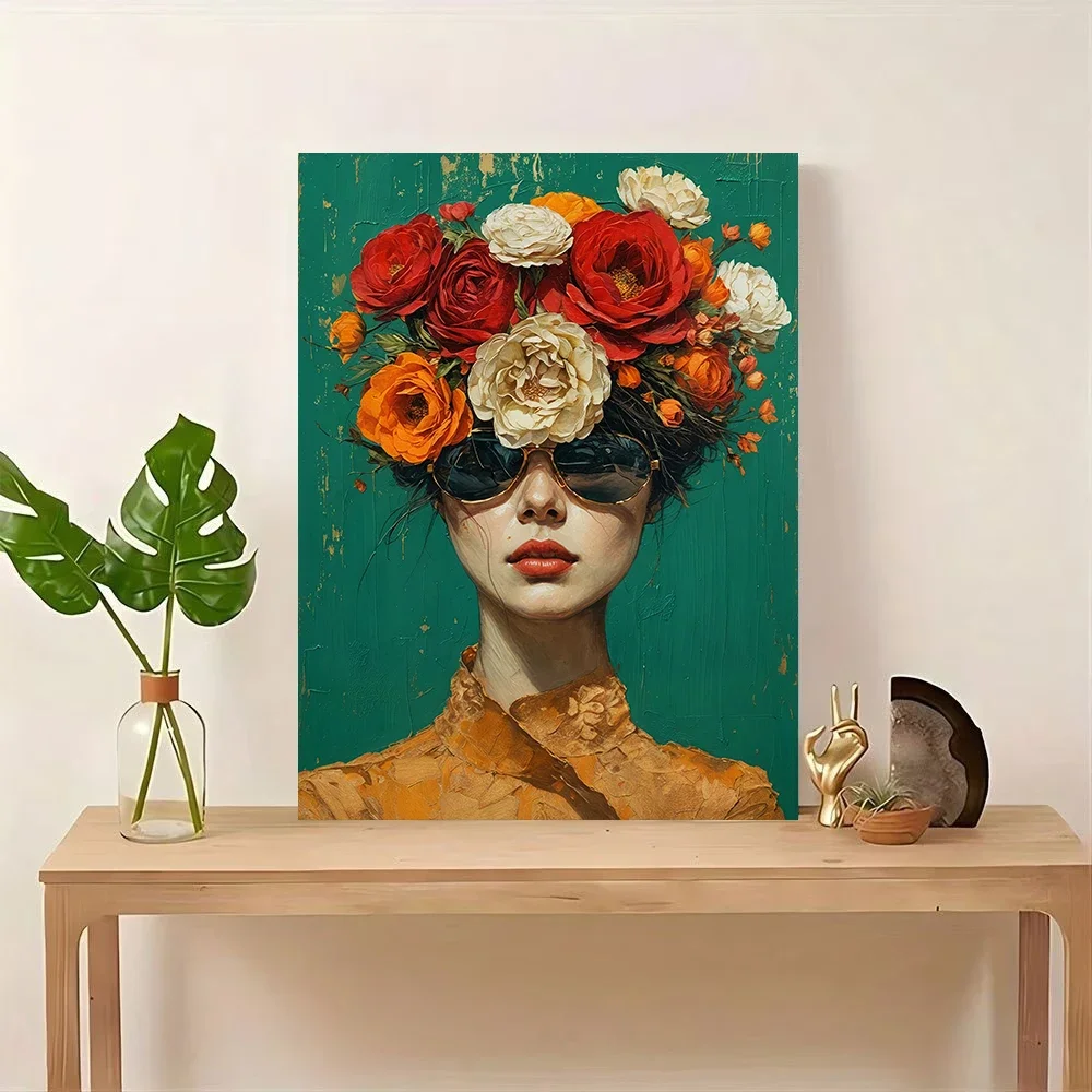 Multiple sizes 1pc frameless Canvas Painting,Abstract Head with Flowers Elegant Woman Poster and Prints Canvas Painting Wall Art