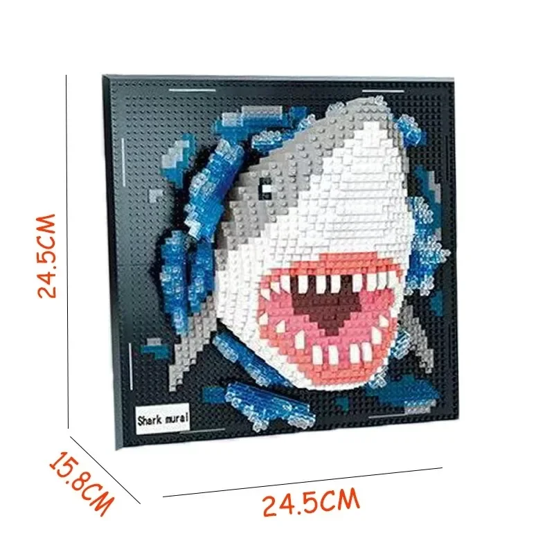 3D requin monstre tête murale blocs de construction briques bricolage Animal pendentif décoration murale tenture murale Sculpture décor à la maison jouet cadeau
