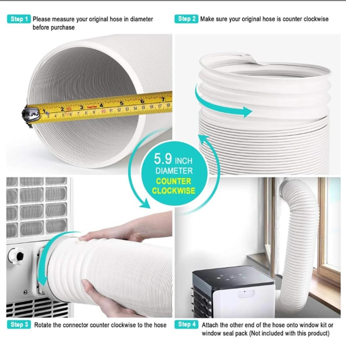 エアコンホース、ポータブル排気換気ホース、反時計回りACホース、直径5.9"