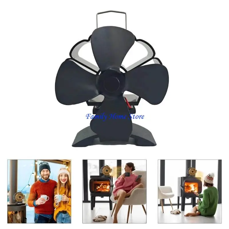 

P0UF Aluminum 4 Leaves Heat Powered Fireplaces Stove Fan for Wood Burning Circulating Warm Fireplaces Fan Heat Powered Fan