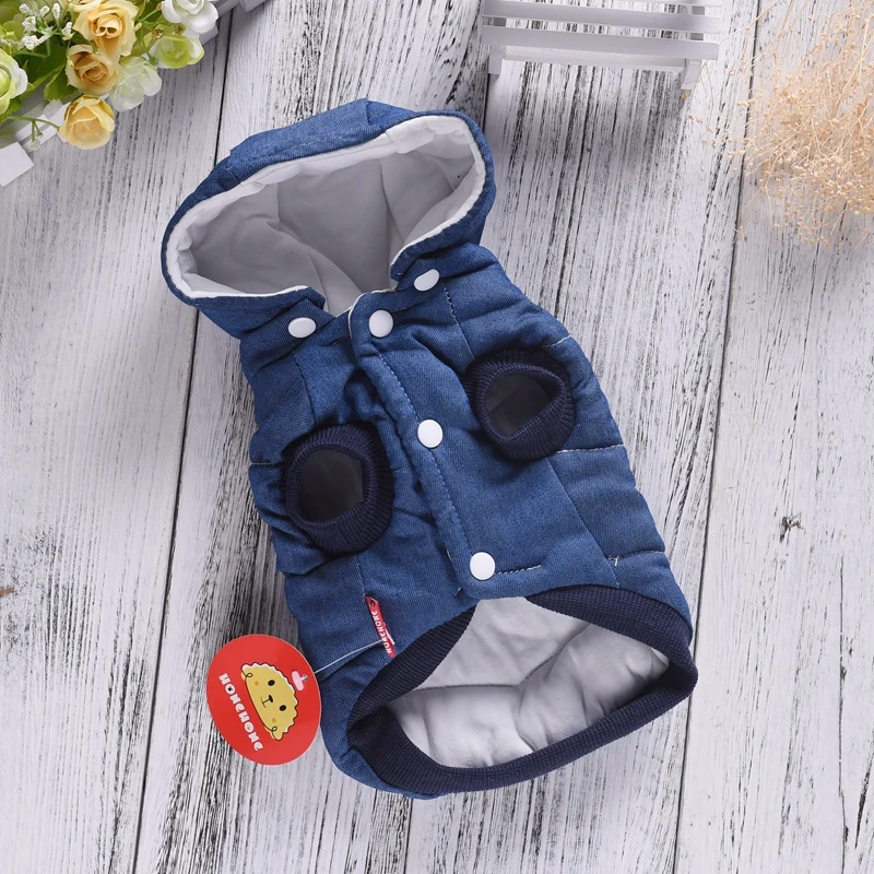 Addensare vestito per cani di piccola taglia XS Pet a buon mercato in vendita Denim Jeans cappotto autunno inverno Pet giacche per cucciolo gatto