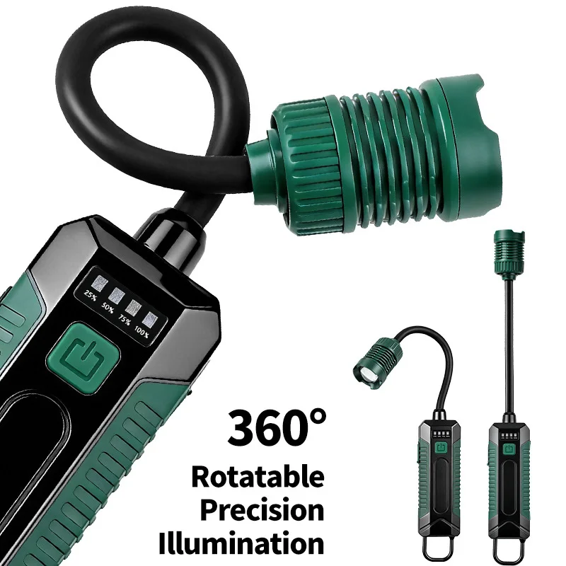 360° Rotatable Hose Magnetic Camping COB Work Light Type-C Rechargeable Magnet LED Flashlight Hanging Lamp for Automotive Repair