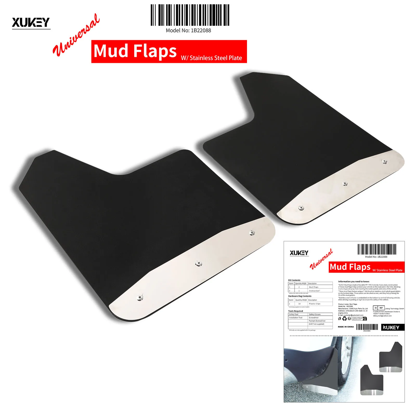 2PCS Universal Rally Car Truck Pickup Mud Flaps Stainless Steel Plates Night Reflectors Splash Guards Mudguards Fender & Clips