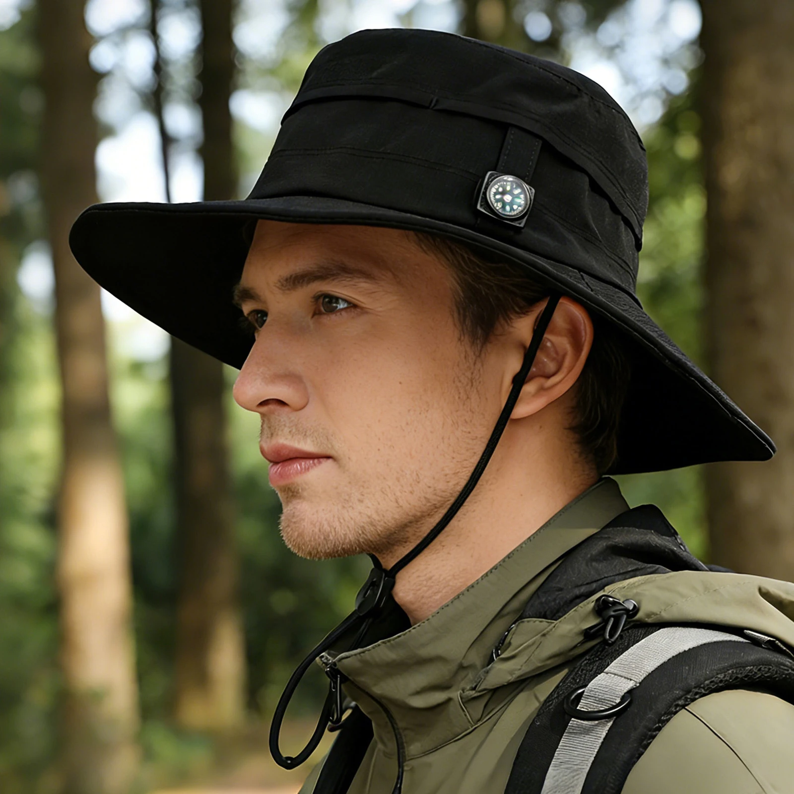 Schnell trocknender Sonnenschutz mit breiter Krempe und winddichter, lässiger Fischerhut für Outdoor-Camping, Bergsteigen, Wandern und Angeln