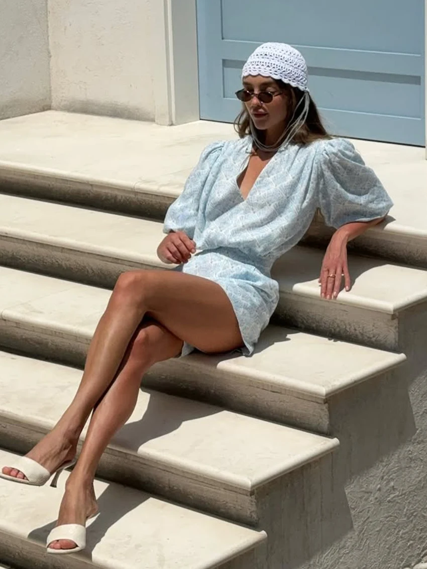 Marthaqiqi Casual Ladies Nightwear Set Sexy V-Neck Sleepwear Short Sleeve Nightgowns Shorts Printing Loose Female Pajamas Suits