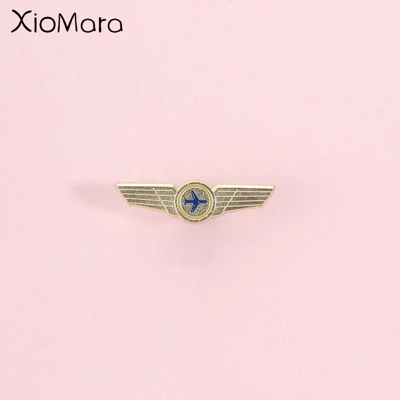 Classic Aviation Replica Metal Enamel Pin, Wing and Blue Plane Silhouette, Neutral Design, Daily Wear, Travel Souvenir Gift
