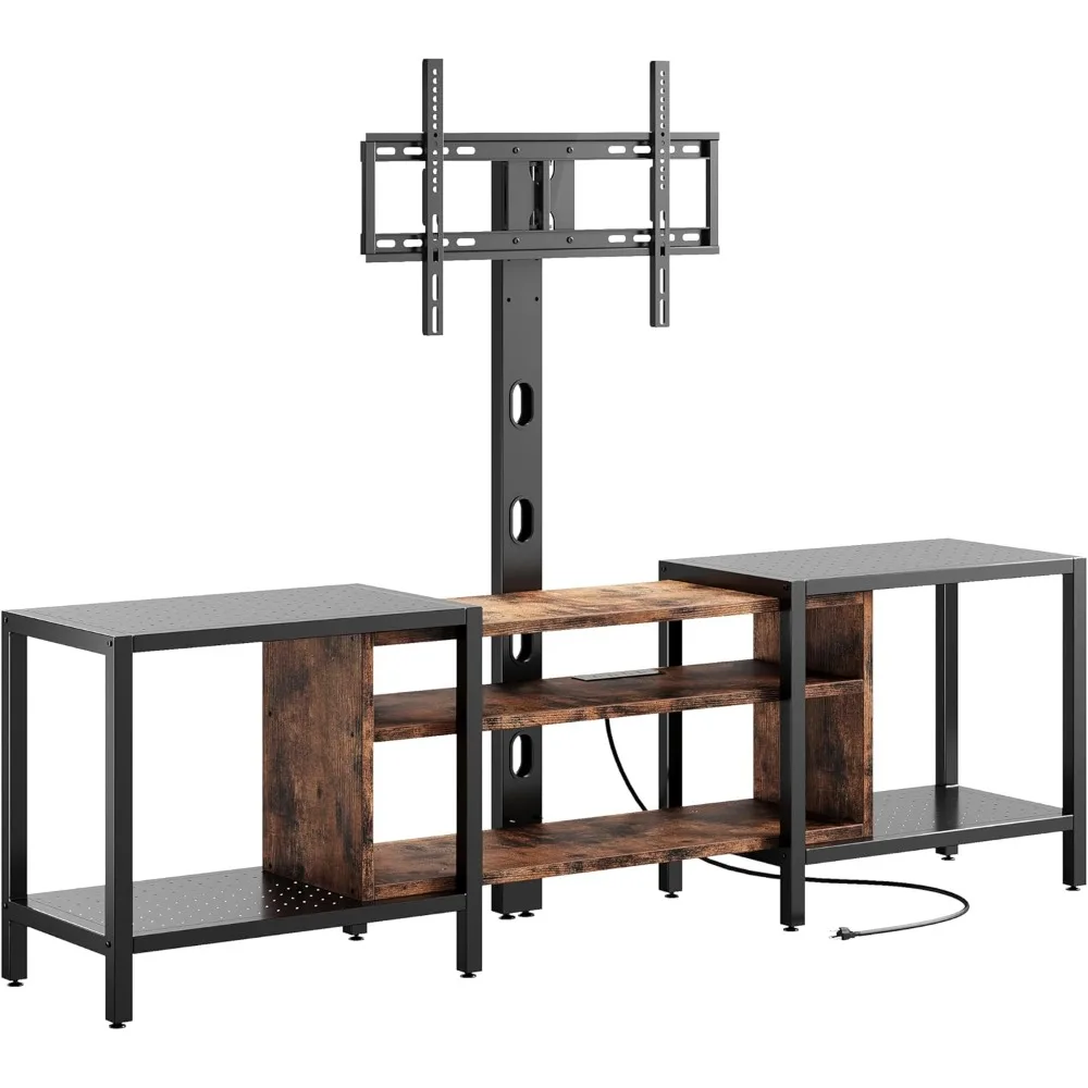 Suporte de TV de 79 polegadas para TVs de até 85 polegadas com suporte e tomada de energia, console de TV de 3 camadas com prateleira de armazenamento, centro de entretenimento