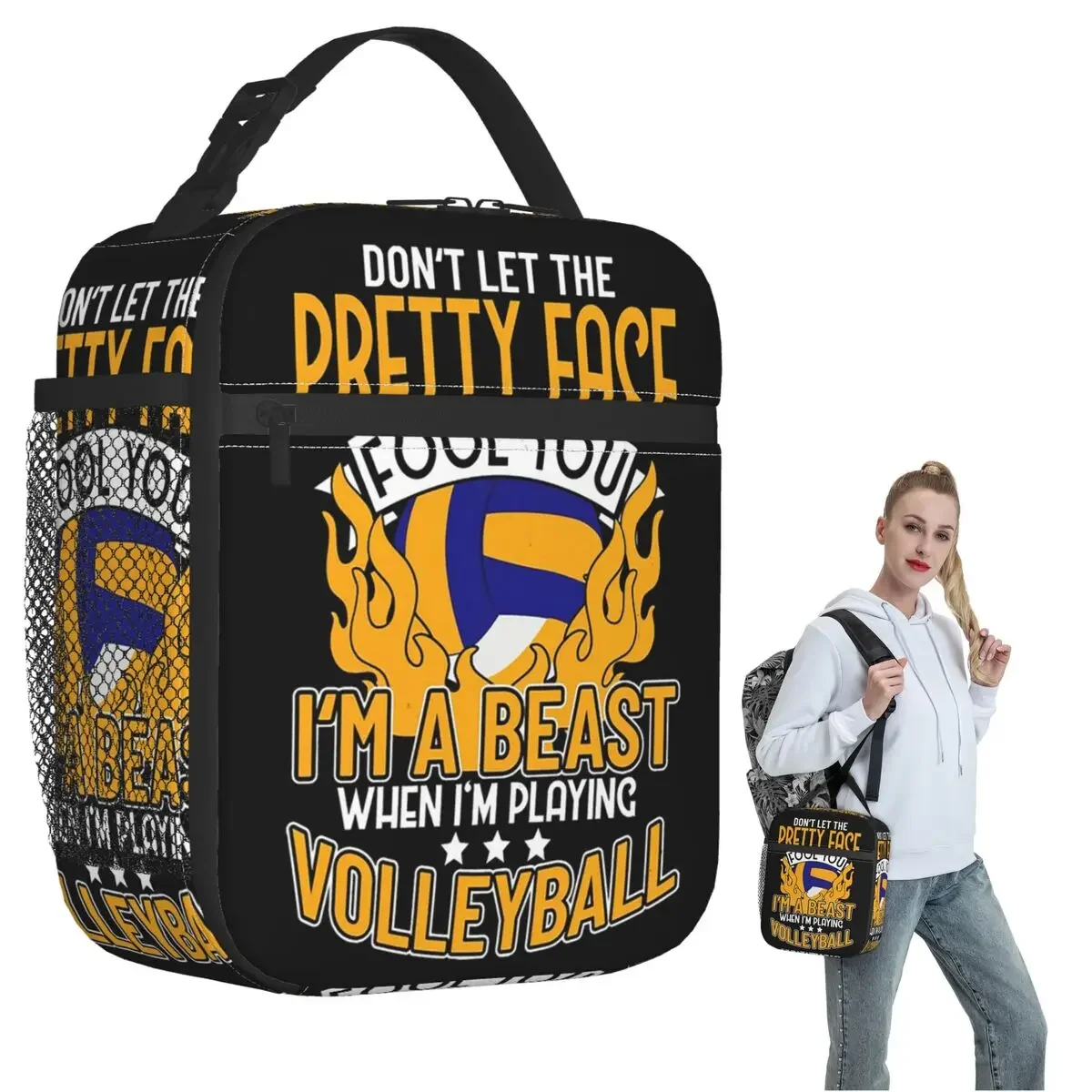 I'm A Beast When I'm Playing Volleyball Insulated Lunch Bag for Women Children Portable Food Boxes Thermal Lunch Box Tote