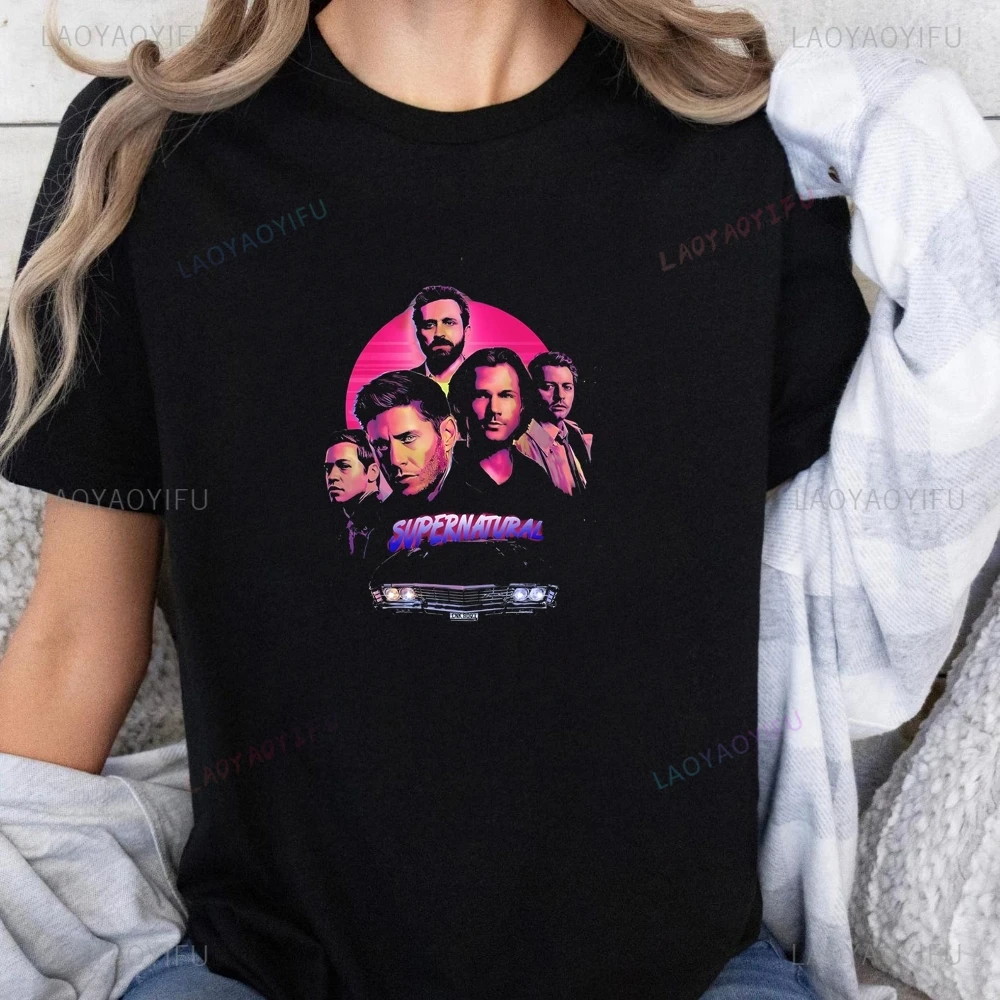 

TV Series Supernatural Vintage Printed T-shirt Top Neutral Trend Harajuku Short Sleeve Unisex Shirt Pattern Large T-shirt