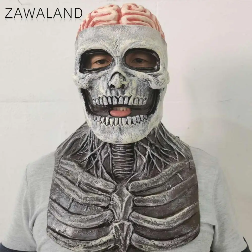 Zawaland Halloween Horror Head Cover Funny Scary Scream Exploding Brain Mask Adult Latex Skull Mask Cosplay Costume Accessories