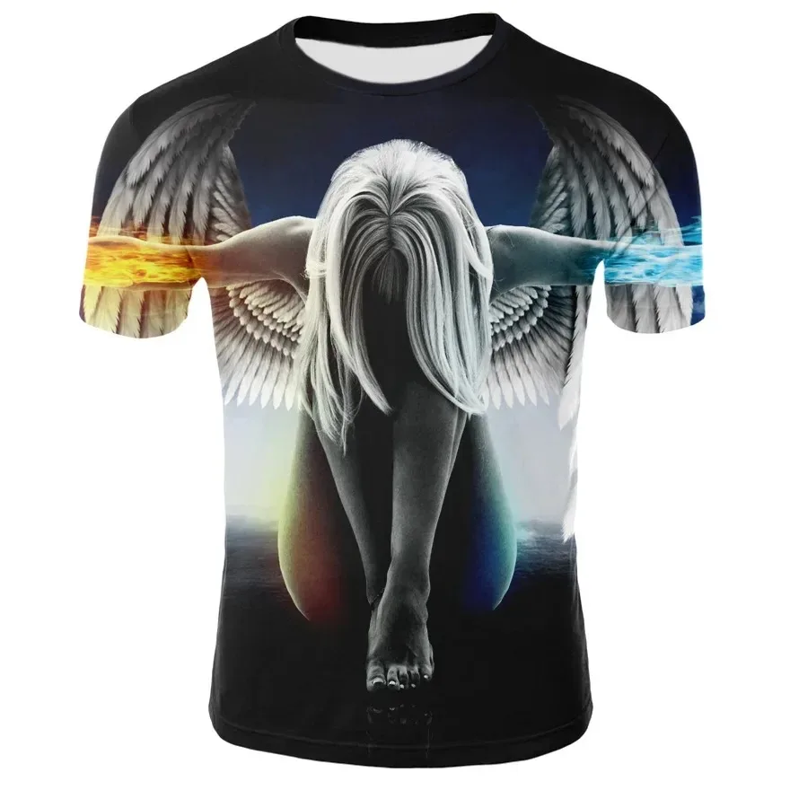 Summer 3D Fluorescent Angel Print T-shirt Fashion Hip Hop Harajuku Street Casual Men and Women Oversized Short Sleeve Tops Tee