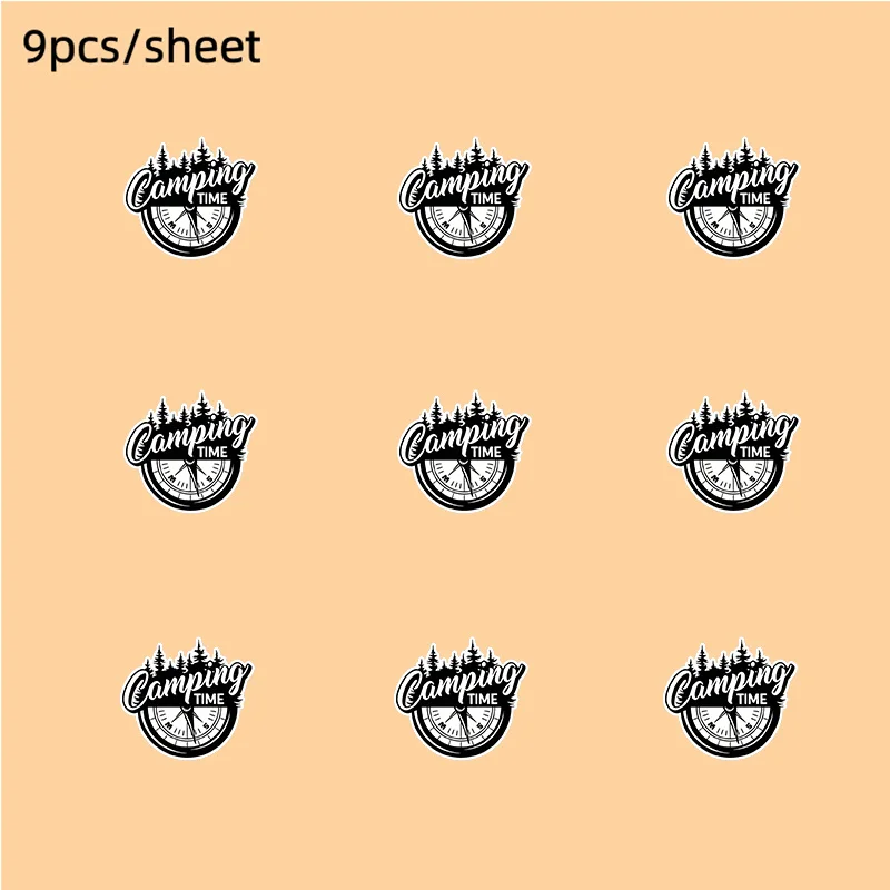 

9Pcs "Camping Time" Compass Vinyl Stickers, Outdoor Adventure Waterproof Decals for Laptop Water Bottle Car Motorcycle