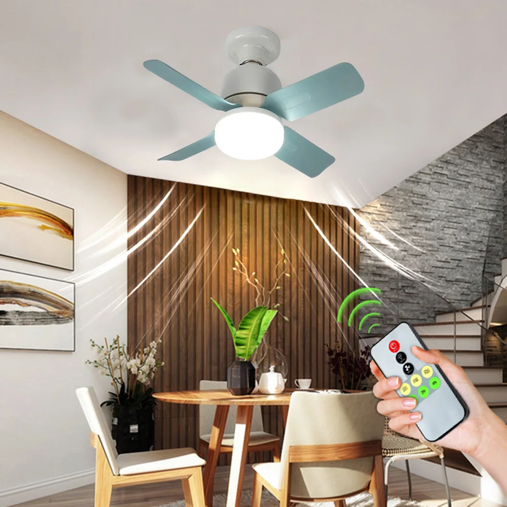 E27 Socket Small Ceiling Fan with Remote Control 14W LED Replacement Light Bulb/Ceiling Fan Dimmable for Garage Kitchen Bedroom