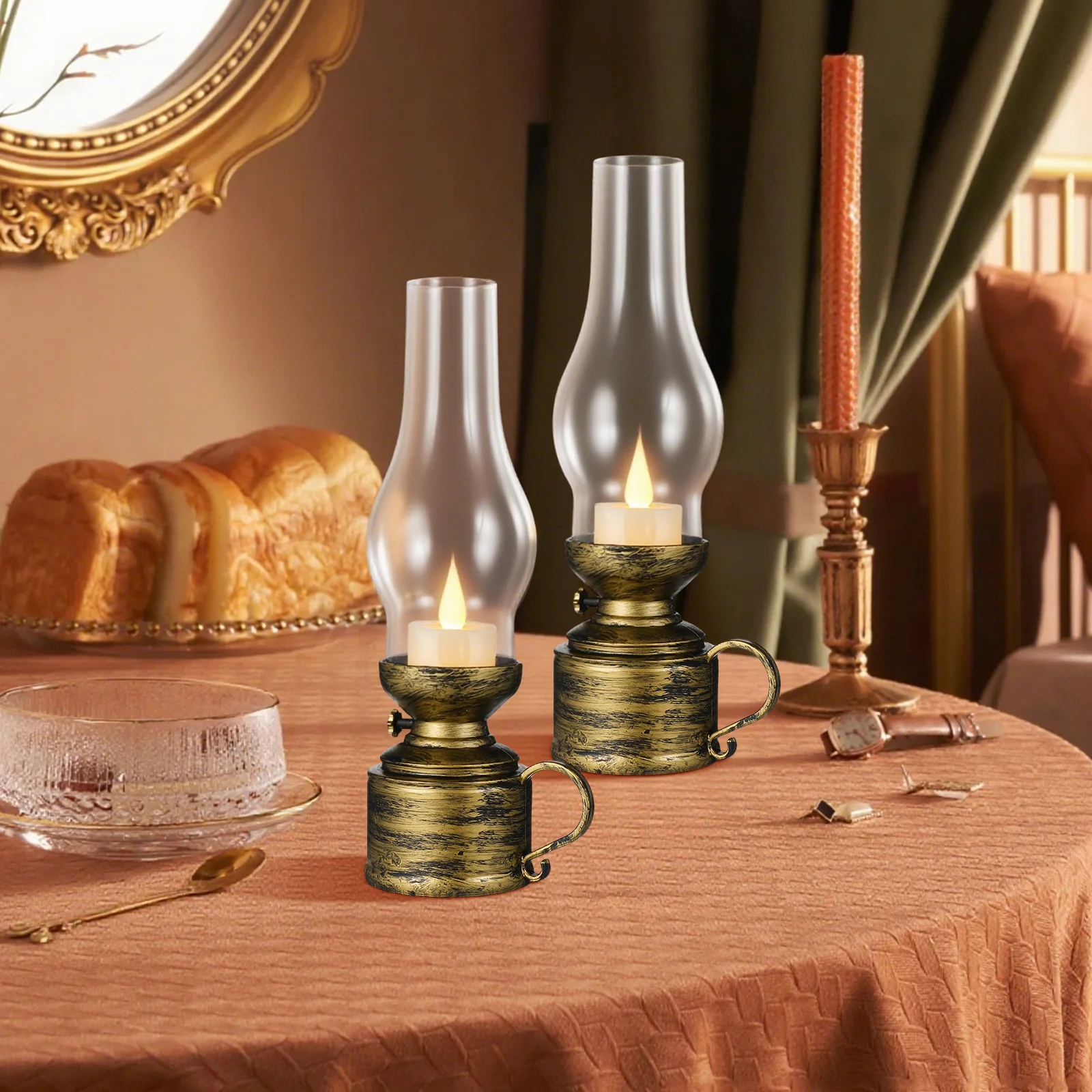 Lámpara LED Retro de diseño Vintage, luz sin llama para decoración interior, dormitorio, sala de estar, lámpara tipo farol Vintage, 2 uds.