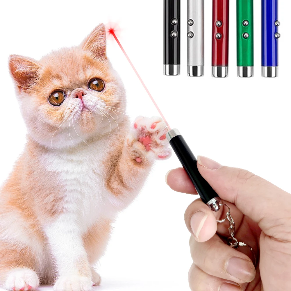 4mW Mini Light Training Torch Flashlight Teasing Cat Keychain LED Laser pointer Portable Pet Cat Tickle Toy Pointer No battery