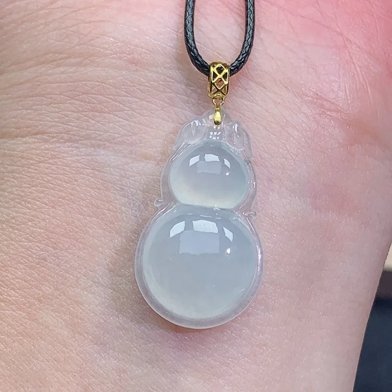 Myanmar 1K Gold Clasp Jade Gourd Pendant Genuine Natural Jadeite