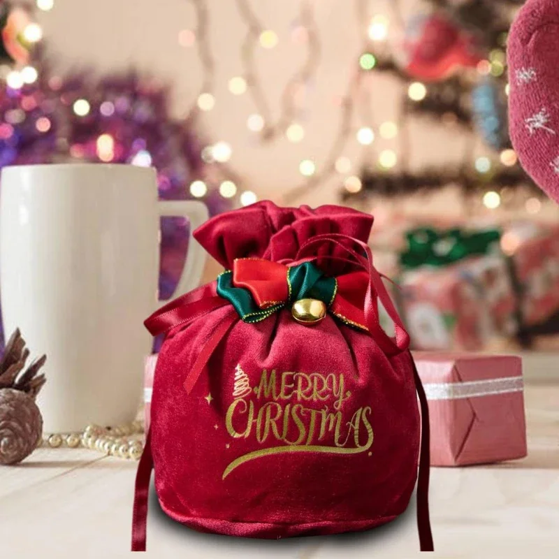 

Creative Christmas Children's Gift Bag Christmas Apple Velvet Bag Christmas Eve Candy Box Flannel Bundle Mouth Bag