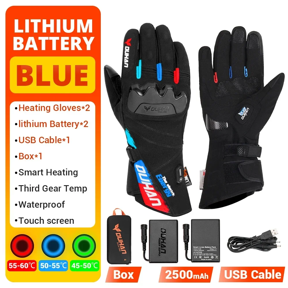 Heating Gloves Battery Powered Winter Thermal Motorcycle Heating Gloves Riding Waterproof Motorcycle Touch Screen Gloves