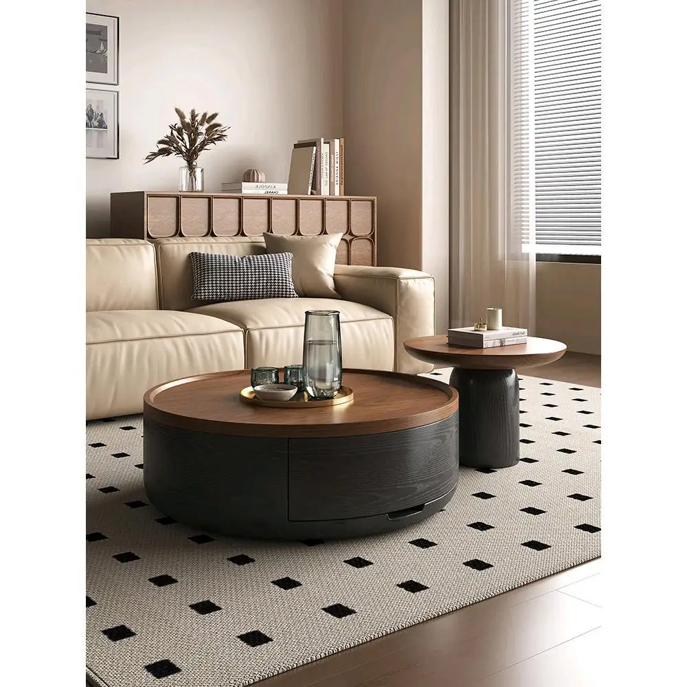 

Medieval household living room solid wood size round coffee table new small apartment simple designer coffee table