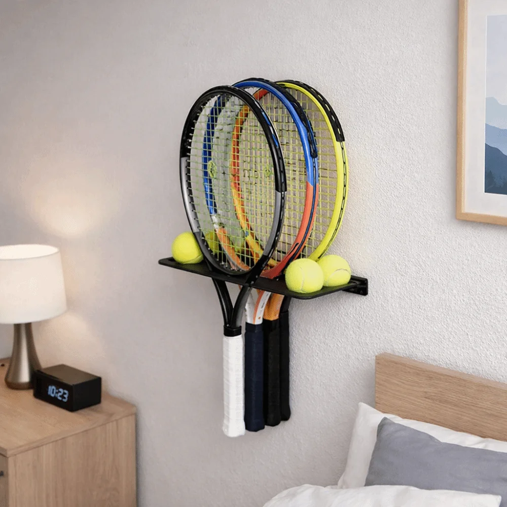 Wall-mounted Sports Ball Storage Rack Large Capacity Space Saving Badminton Racket Storage Rack Iron Tennis Racket Storage Rack