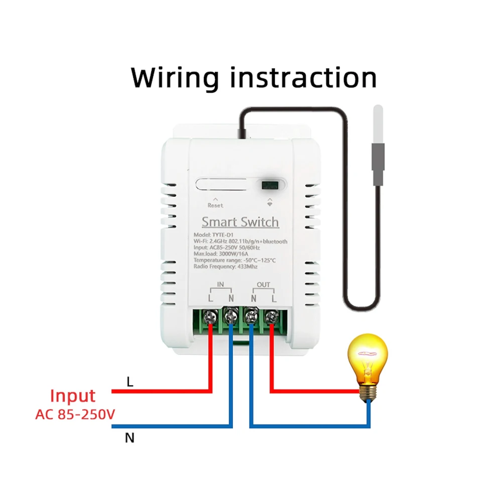 Interruptor Inteligente Tuya com Estatísticas Inteligentes de Energia, Controle de Temperatura, Alta Potência, Controle Remoto, 16A, AC85-250V