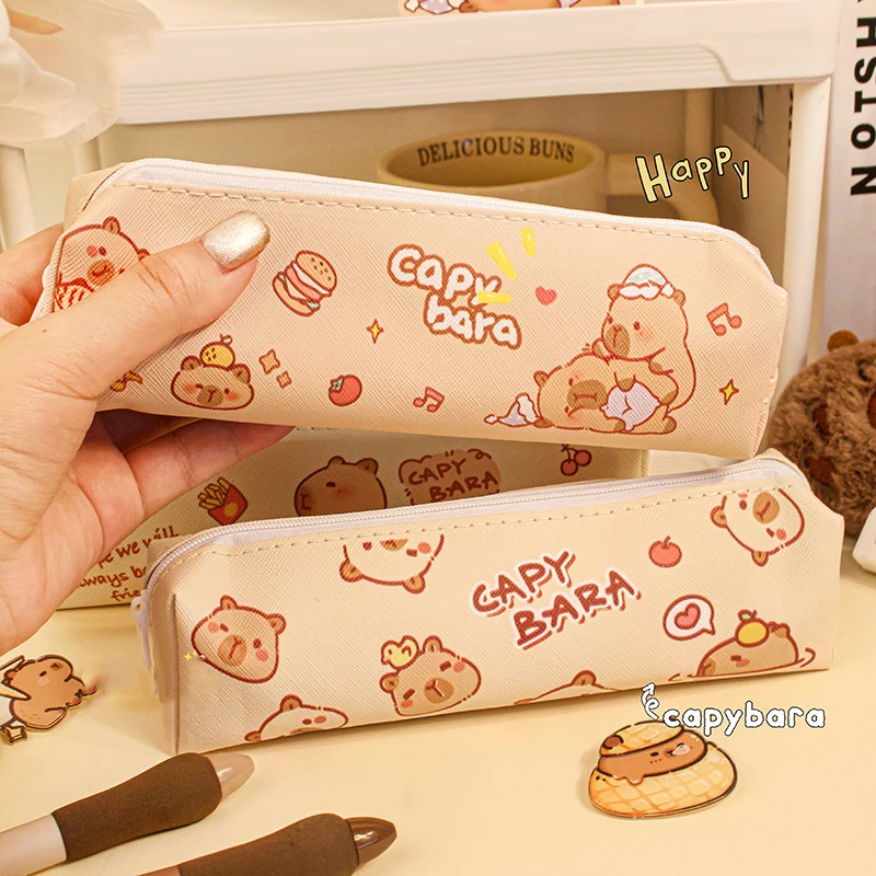 Cartoon Fashion Canvas Capybara Panda Rabbit Pencil Bag Cute Creative Stationery Box Large Capacity Pencil Case School Supplies