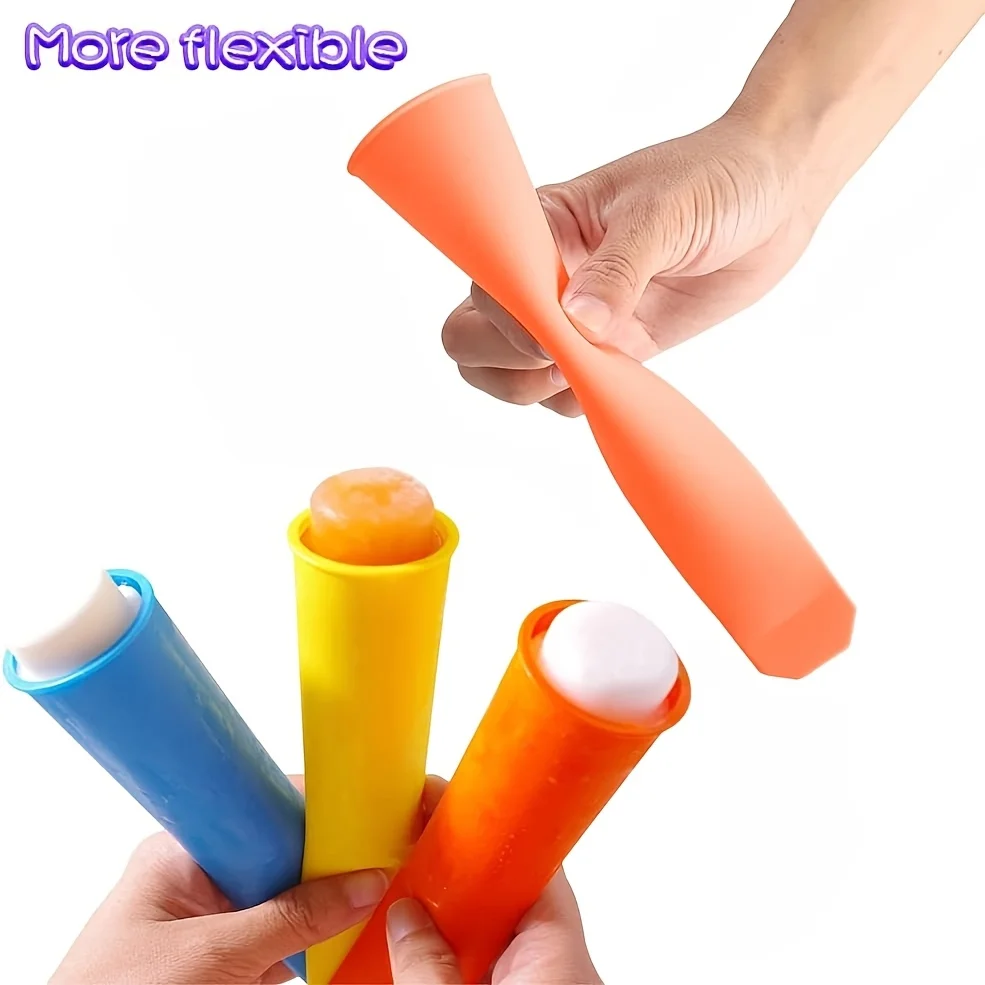 6Pcs Reusable Silicone Popsicle Molds with Lids Tubes Leak-Proof Easy One-Press Release for Homemade Yogurt Bars Juice Popsicles